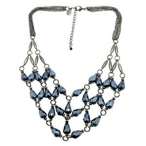 Simply Vera VERA WANG Blue Crystal Bib Necklace Chainmail Mesh Statement 18-20"